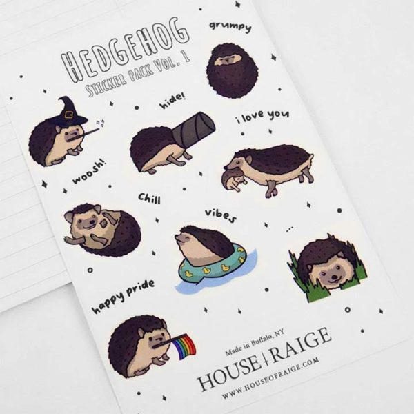 Hedgehog Sticker Pack. Printed on premium vinyl sticker paper. Featuring 8 hedgehogs in different cute poses.