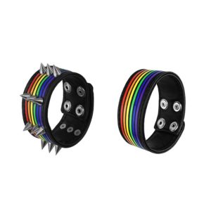 Rainbow Studded Gothic Wristband. Punk and LGBT Pride