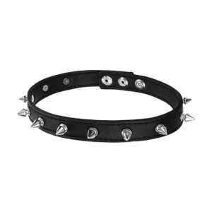 Gothic choker necklace. 3/4 inch black band lined with metal spikes. adjustable sizing.