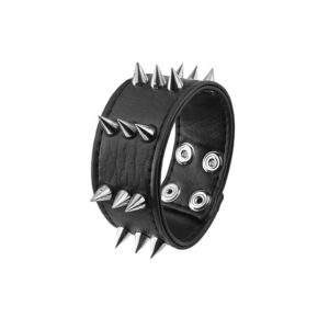 Spiked gothic wristband with three rows of spikes.