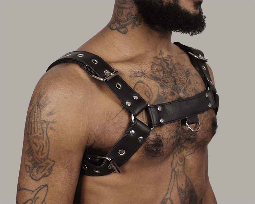 Mens Black Leather Chest Body Harness Bondage Club LARP - H9 - Leather  Addicts